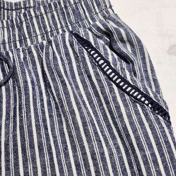 Briggs Womens Striped Pants Linen Blend Elastic Waist‎ Baggy Pull On Wide Leg  M - Picture 7 of 13